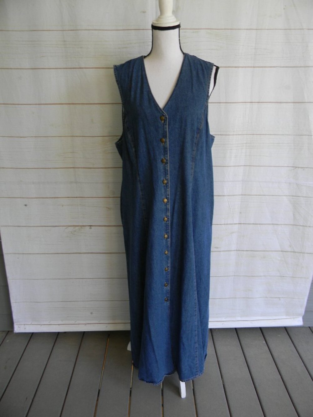 ALFRED DUNNER DENIM JEAN SLEEVELESS BUTTON FRONT MAXI DRESS COTTAGECORE SZ 20